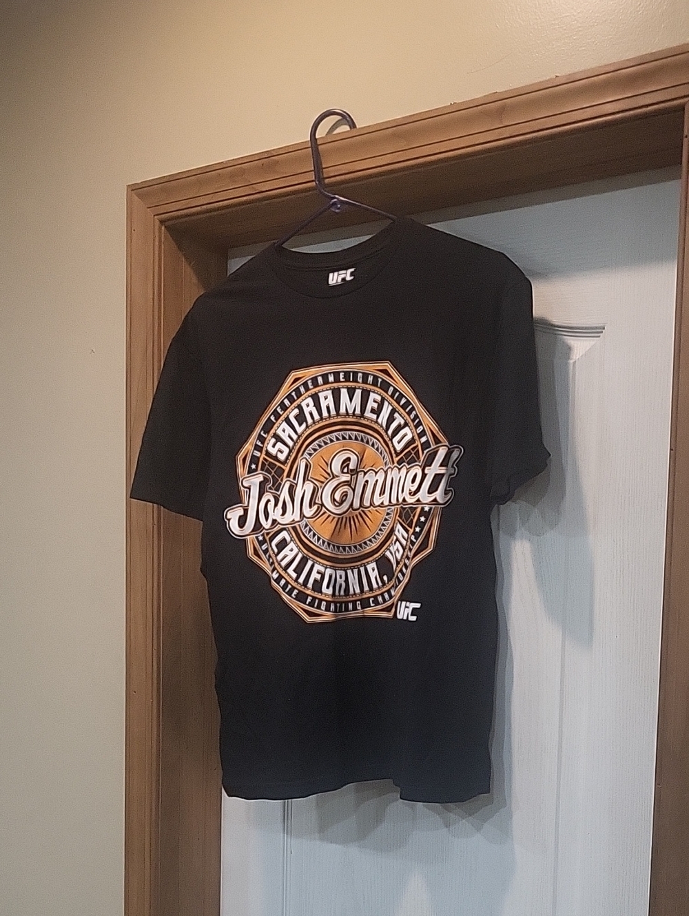 UFC Black T‑Shirt with Orange and White Josh Emmett Sacramento Logo
